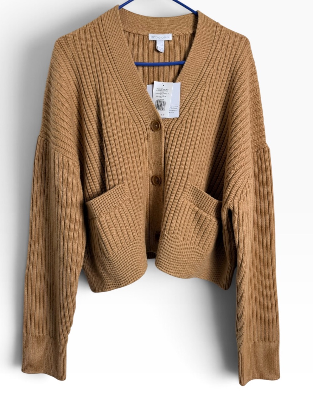 NWT Beyond Yoga Large Camel Ribbed Cardigan Quiet Luxury Minimalist Oversized - Picture 3 of 11